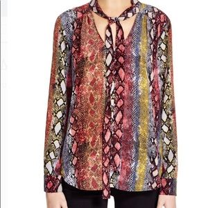 Ella Moss Snake print, tie-neck blouse